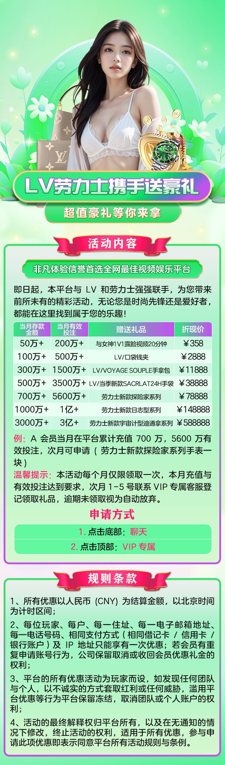 LV劳力士携手送豪礼